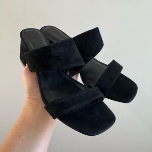 Jason Wu Jammie Black Suede Double Strap Block Heeled Sandals Size 7.5